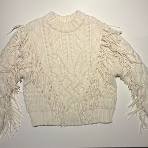 H&M Ivory Cable Knit Sweater with Fringe
